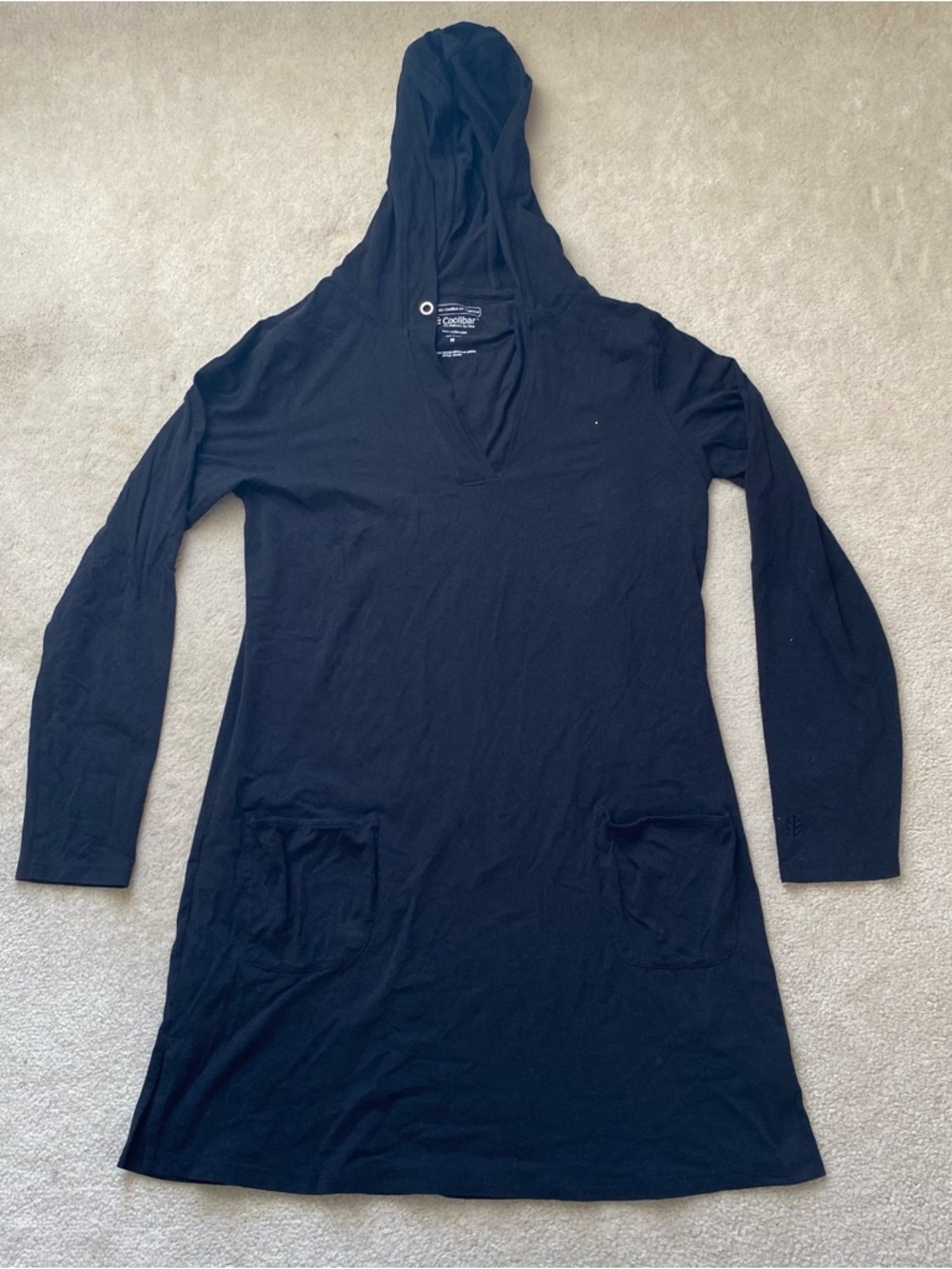 Coolibar Catalina Beach Cover-Up Dress Medium Black UPF 50 Hoodie Bamboo Travel